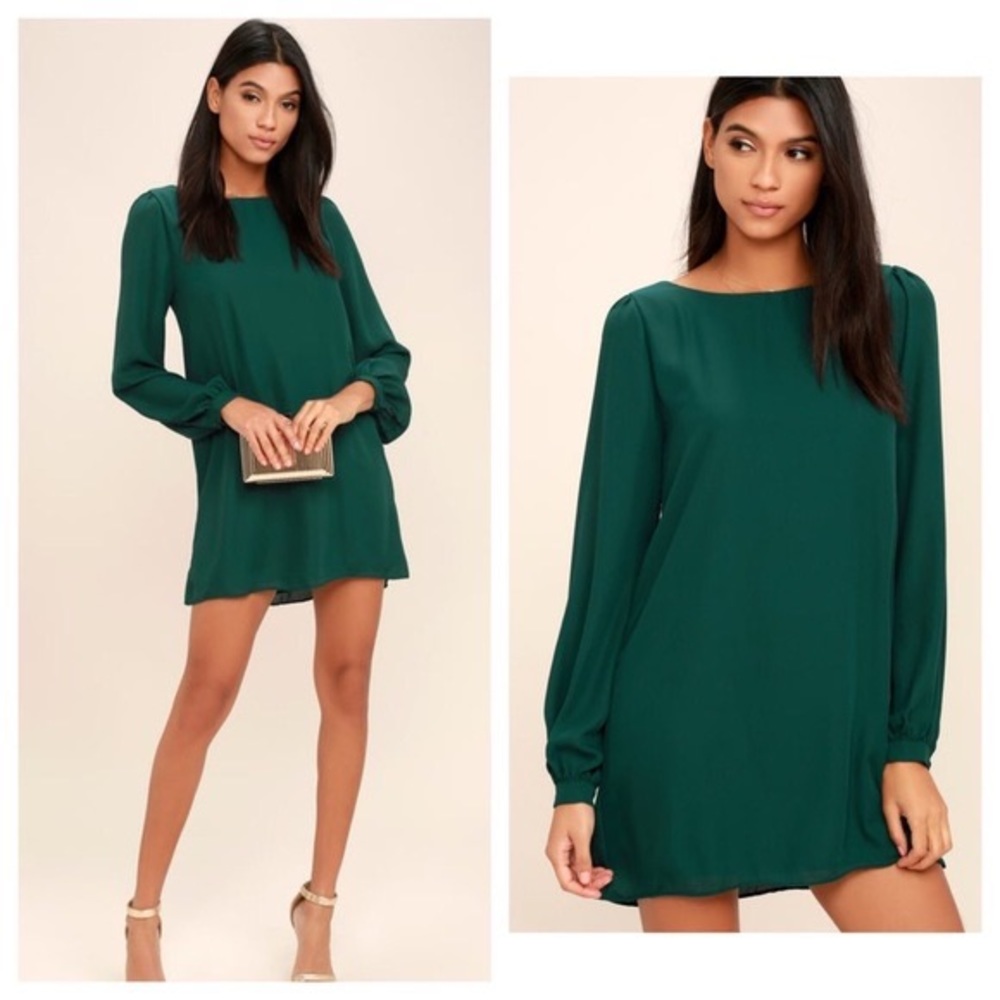 Lulus Status Update Forest Green Shift Dress